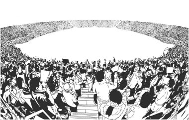 2020 çizimi Tokyo Olimpiyat Stadyumu kalabalık