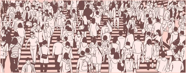 Ilustración Gran Multitud Personas Ciudad Caminando Turista — Archivo Imágenes Vectoriales