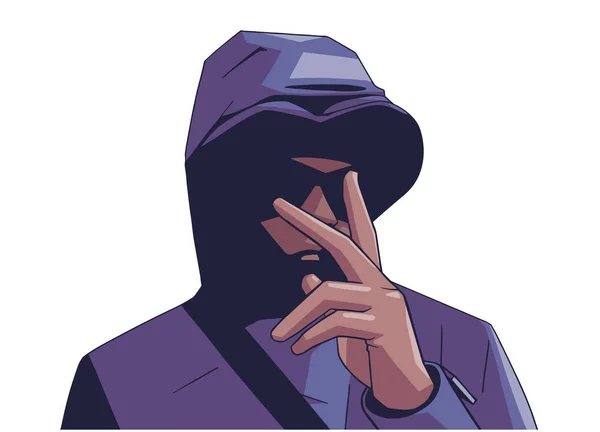 Illustration Des Jungen Vermummten Bandenmitglieds Handzeichen Vektor — Stockvektor