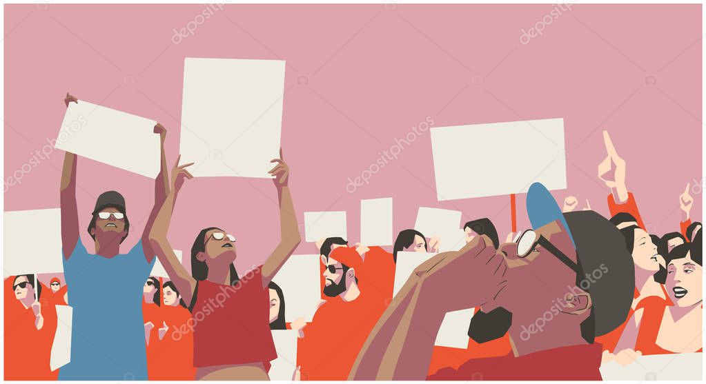 Illustration of peaceful crowd protest in color