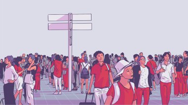 Turistler ve yerliler gidip ile kalabalık şehir toplu taşıma tren istasyonu İllüstrasyon