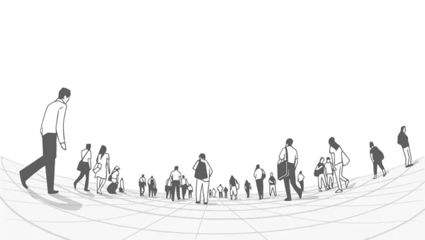 Ilustración Multitud Ciudad Caminando Sobre Plataforma Desde Una Perspectiva Bajo — Archivo Imágenes Vectoriales