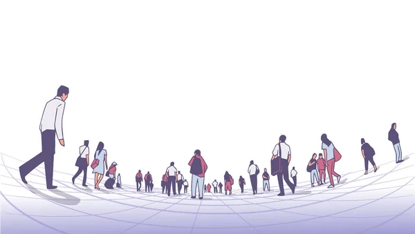 低角度視点からプラットフォーム上を歩く都市の群衆のイラスト — ストックベクタ