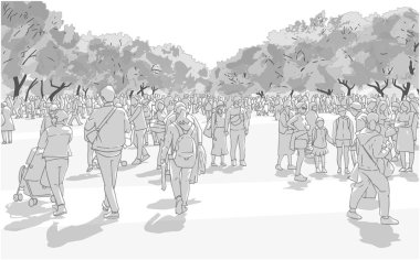 Ueno Park, Tokyo kiraz çiçeği görüntüleme festivali kalabalık Vektör illüstrasyon
