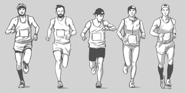 Illustration Vectorielle Isolée Des Coureurs Marathon Longue Distance — Image vectorielle