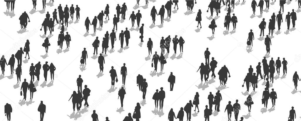 Vector illustration of crowd of people walking from high angle view perspective