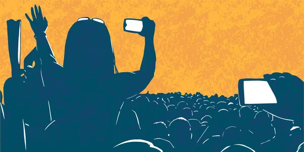 Ilustração Uma Grande Multidão Jovens Festival Festa Eventos Música Vivo —  Vetores de Stock