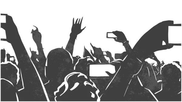 Canlı Müzik Olay Partisi Festivalinde Genç Insanların Büyük Kalabalığın Illustration — Stok Vektör