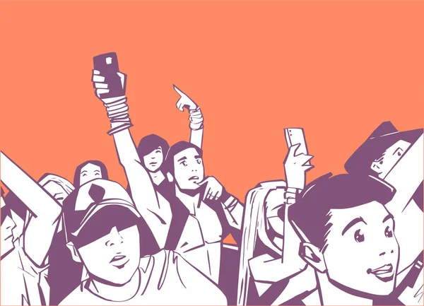 Ілюстрація Великого Натовпу Молодих Людей Фестивалі Вечірок Живої Музики — стоковий вектор