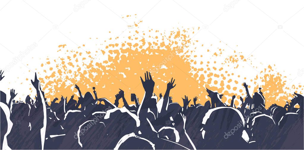 Illustration of large crowd of young people at live music event party festival