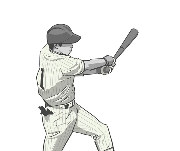 Ілюстрація Бейсболіста Який Вражає Кажаном Під Час Гри — стоковий вектор
