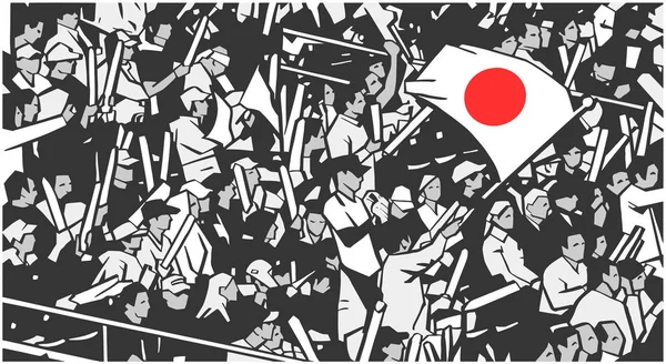 Illustration Des Stadionpublikums Bei Einem Sportereignis Das Die Japanische Flagge — Stockvektor