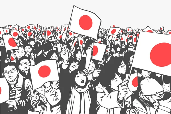 Abbildung Einer Japanischen Menschenmenge Die Fahnen Bei Der Feier Zur — Stockvektor
