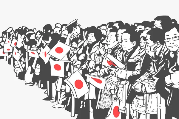 Illusztráció Japán Tömeg Integetett Zászlókat Golden Week Ünnepe — Stock Vector