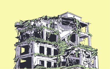 Deprem, doğal felaket, patlama, yangın nedeniyle çöktü bina Illustration 