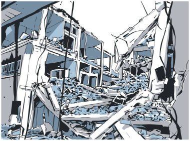 Deprem, doğal felaket, patlama, yangın nedeniyle çöktü bina Illustration 