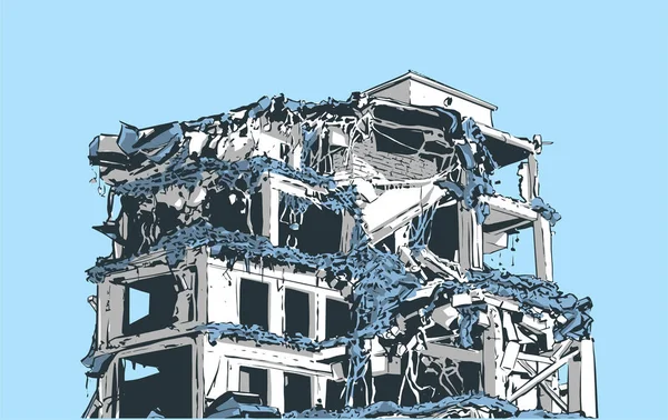 Ilustrace Zřícené Budovy Důsledku Zemětřesení Živelné Pohromy Exploze Požáru — Stockový vektor