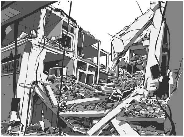Ilustración Del Edificio Colapsado Debido Terremoto Desastre Natural Explosión Incendio — Archivo Imágenes Vectoriales
