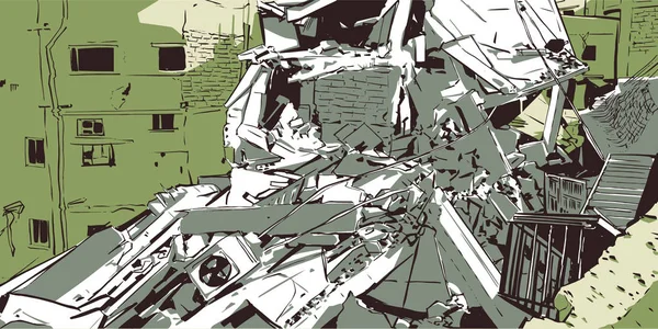 Иллюстрация Разрушенного Здания Результате Землетрясения Стихийного Бедствия Взрыва Пожара — стоковый вектор