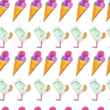 Dondurma çizilmiş suluboya ve beyaz bir arka planda bir bardak limonata desen