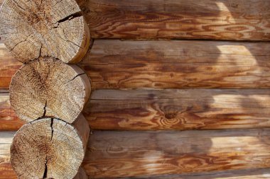 Ahşap doku, kütüklerden kulübe, bir kesme, bir yazıt için yer, metin için alan, kopyalanma alanı