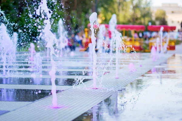 The city dry fountain with color illumination — Stock Photo, Image