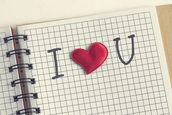 Love You Text Red Heart Checkered Sheet — Stock Photo, Image