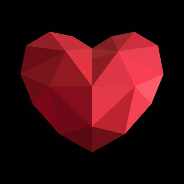 Coração Origami Geométrico Vermelho Fundo Preto — Vetor de Stock