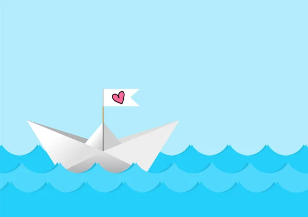 Barca Carta Bianca Vettoriale Con Cuore Disegnato Mano Rosa Sulla — Vettoriale Stock
