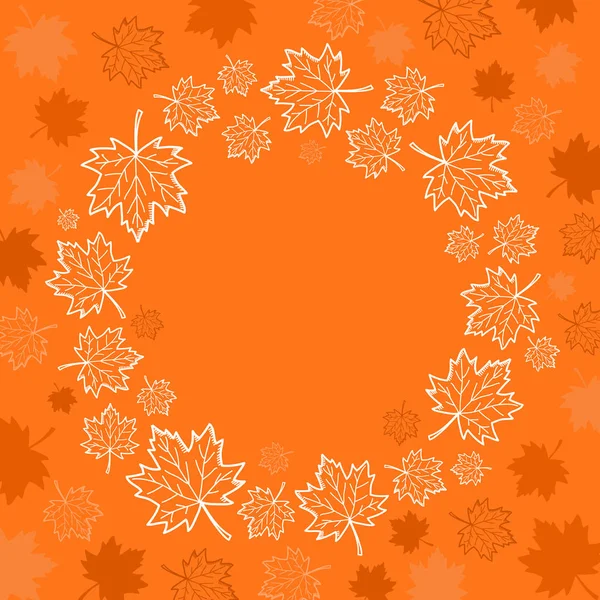 Herbst Ahornblätter Vektorkranz Auf Orangefarbenem Hintergrund Herbst Handgezeichnete Kritzeleien Rahmen — Stockvektor