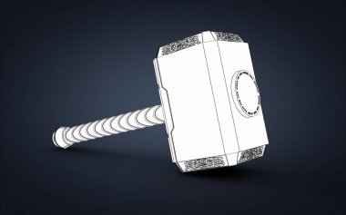 Thor 3D illüstrasyon izole üzerinde gri çekiç