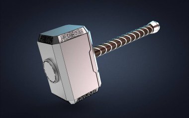 Thor 3D illüstrasyon izole üzerinde gri çekiç