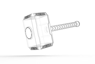 beyaz izole thor hammer 3D çizimi