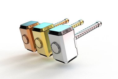 beyaz izole thor hammer 3D çizimi