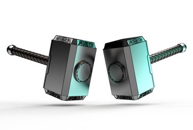 beyaz izole thor hammer 3D çizimi