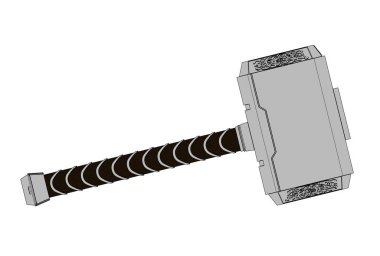 beyaz izole thor hammer 3D çizimi