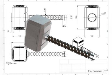 thor 3D çizimi çekiç yakınındaki mühendislik çizim