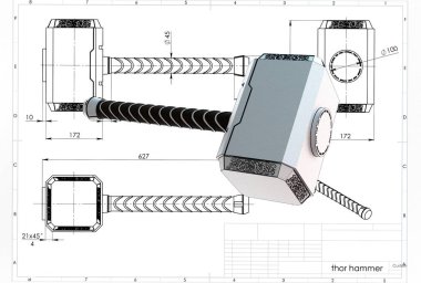 thor 3D çizimi çekiç yakınındaki mühendislik çizim