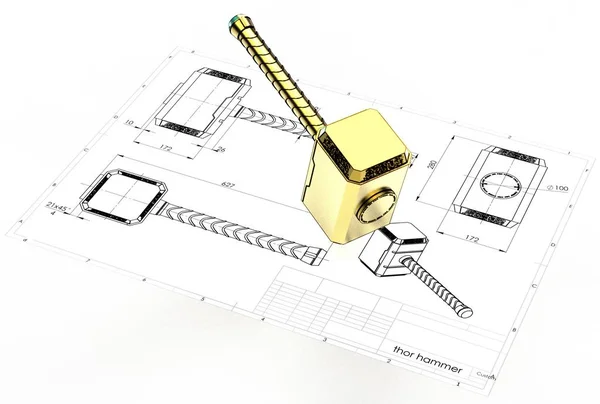 Ilustración Thor Martillo Cerca Dibujo Ingeniería —  Fotos de Stock