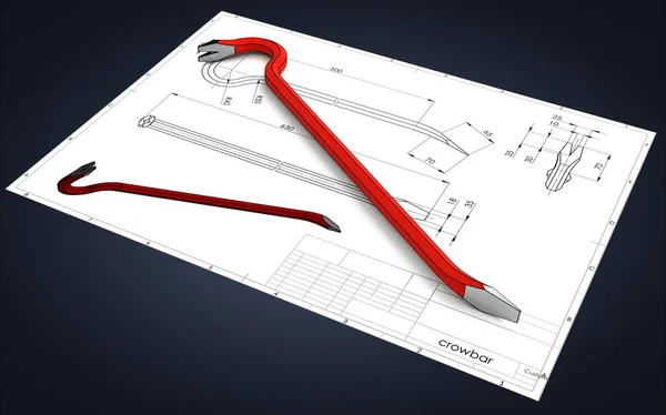 Illustration Crowbar Engineering Drawing — Stock Photo, Image