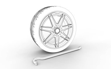 beyaz izole ekipman uygun lastik 3D çizimi