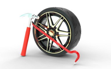 beyaz izole ekipman uygun lastik 3D çizimi