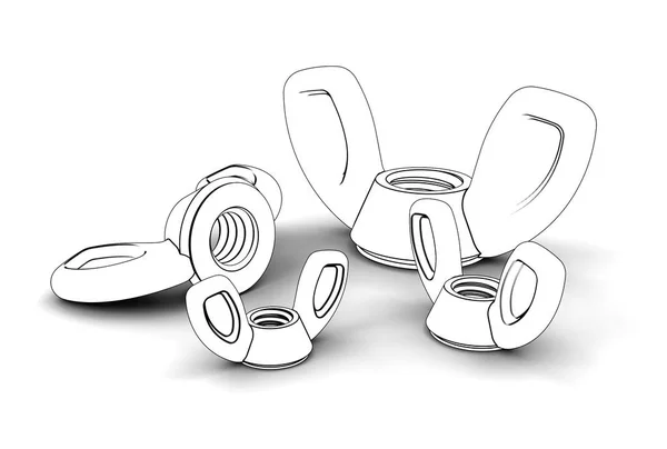 Illustration Wing Nuts Isolated White — Stock Photo, Image