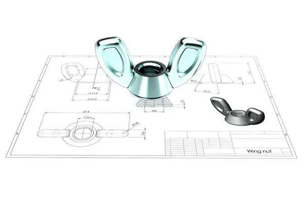 Ilustración Tuerca Ala Por Encima Dibujo Ingeniería —  Fotos de Stock