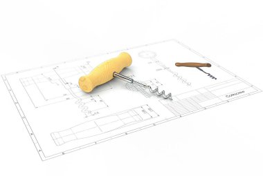 tirbuşon Mühendislik Çizim yukarıda 3D çizimi