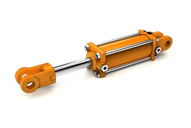 Beyaz arka plan üzerinde izole Hidrolik silindir 3D çizimi