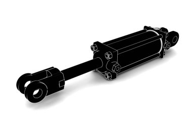 Beyaz arka plan üzerinde izole Hidrolik silindir 3D çizimi