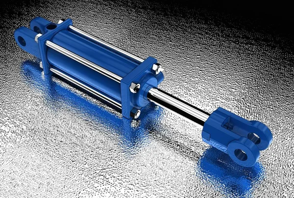 3d illustration of hydraulic cylinder isolated on metallic background