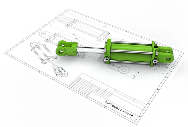 Illustratie Van Hydraulische Cilinder Boven Technische Engineering Tekening — Stockfoto