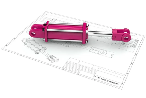 Ilustración Cilindro Hidráulico Por Encima Del Dibujo Ingeniería Técnica — Foto de Stock